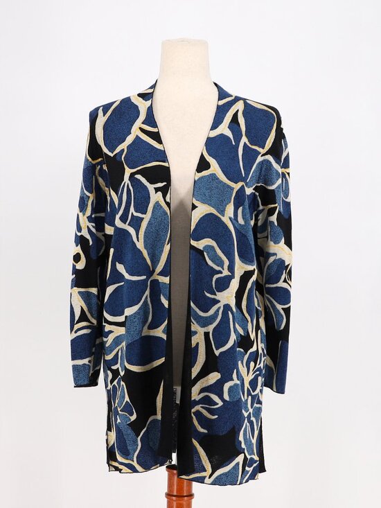 Chico's Sweaters - CHICO'S Floral Open Front Knit Cardigan in Blue Size 1/M